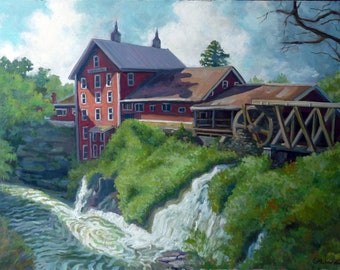 Large Oil Painting Clifton Mill Ohio 24x36 Original Oil Painting Plein Air Landscape