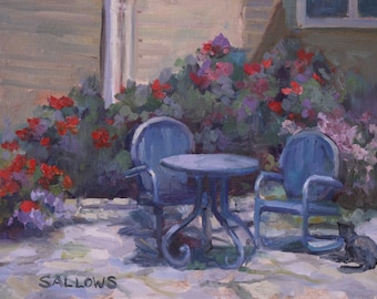 Original Oil Painting Plein Air Landscape Cozy Corner Roses Lakeside Ohio