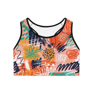 Abstract Art Sports Bra - Workout Yoga Top - Colorful Racerback Gym Bra and Sport Underwear for Women - Fitness Activewear - Running Support