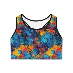 Racerback Gym and Yoga Activewear - Vibrant Abstract Sports Bra | Moisture-Wicking, Stretch Fit, Fitness and Workout Top