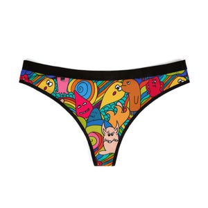Fun & Playful Women&#39;s Briefs - Colorful Cartoon Print Thong - Comfortable and Stylish Lingerie for Everyday Wear and Gifts - to wear at Home
