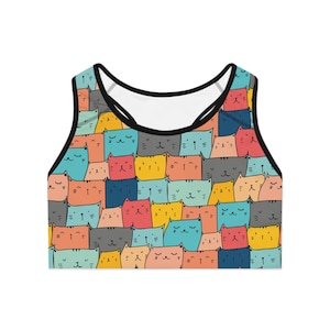 Cute Cat Lover&#39;s Activewear - Stay Playful and Fit in This Whisker-iffic Sports Bra, Yoga Top, Workout Bra, Funny Fitness Apparel