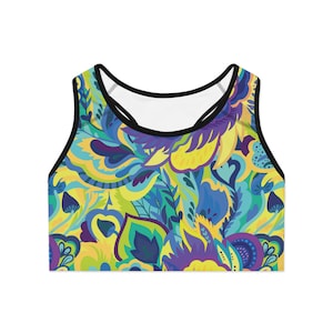 Vibrant Floral Sports Bra - Workout Top, Activewear, Fitness Bra, Yoga Crop, Exercise Clothing