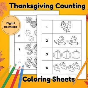 Thanksgiving 1- 10 Counting and Coloring for Kids, Kids Thanksgiving ...