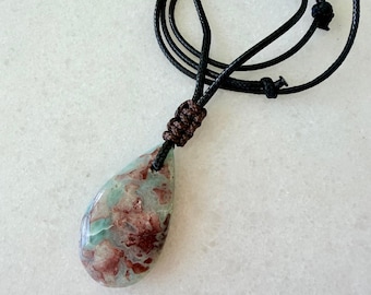 Unique Larimar pendant with adjustable cord, handmade, fair trade