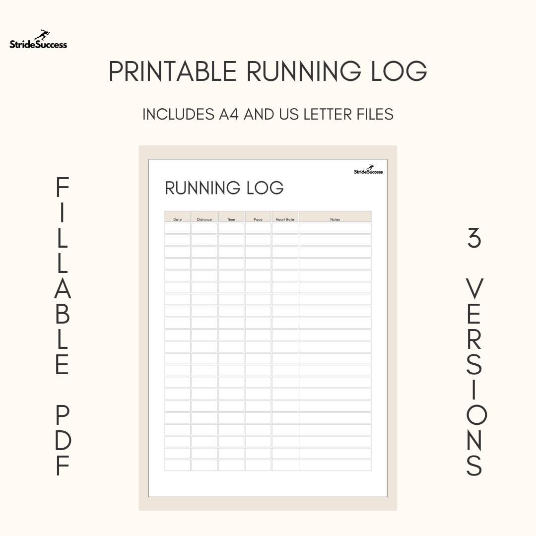 Printable Running Log, A4 / Letter Template, Mileage Tracker, Health and Fitness Journal, Cardio ...