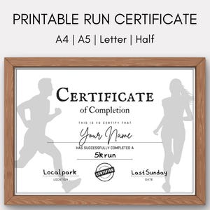 Certificado de corrida em branco para impressão A4 A5 US Letter Half Letter, modelo de certificado de corredor cross country, prêmio de participação, corrida divertida