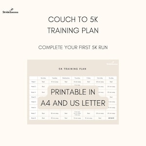 Plan de entrenamiento imprimible de 8 semanas de sofá a 5k para principiantes, planificador de carrera de cartas A4 de EE. UU., regalo para corredor, plan de entrenamiento, registro de carrera, primeros 5 km