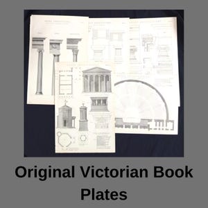 Set di 5 incisioni originali di architettura greca vittoriana – Antichi ex libris della National Encyclopedia (circa 1870-90)