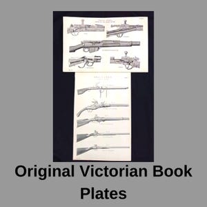 Set di 2 stampe originali di armi leggere vittoriane – Incisioni di armi antiche da National Encyclopedia (circa 1870-90)