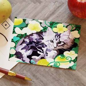 Cartes postales Chaton dans les fleurs / Cartes postales Maine Coon chat des forêts norvégiennes / Cartes postales d'art / Cartes de chat pour le postcrossing