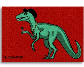 Velocirapper Postcards / Funny Dinosaur Pun Cards for Postcrossing or Sending to Friends