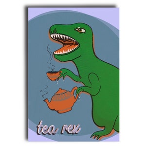 Cartões postais Tea Rex, cartões engraçados para postcrossing, cartões postais para crianças, cartões para crianças