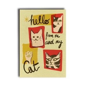 Cat Postcard / Hello from Me and My Cat / Vintage 50s Style Modern Kitchy Postcards / Cards for Postcrossing