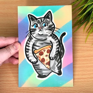Cartes postales Pizza Cat / Cartes de chat drôles tabby colorées pour le postcrossing