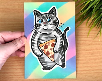 Pizza Cat Postcards / Colorful Tabby Funny Cat Cards for Postcrossing
