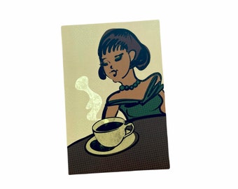 Ahh, Coffee Postcard / Card for Caffeine Lover / Vintage Style Illustration Card