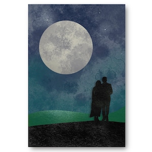 Coppia sotto la luna carte / auguri d'amore romantici per San Valentino, Postcrossing o biglietto di anniversario