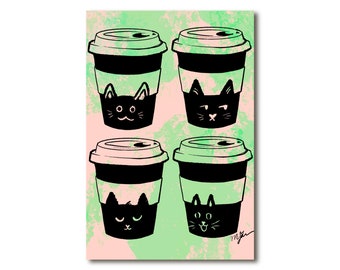 Coffee Cats Postcards / Artist Postcards / Cards for Postcrossing