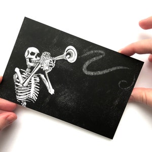 Pocztówki Jazz Skeleton / Pocztówki Halloween / Straszne, straszne karty szkieletów do postcrossingu