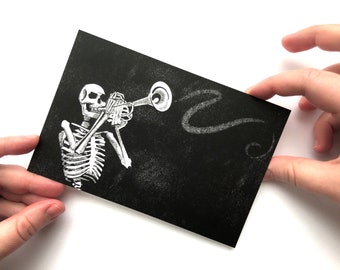 Jazz Skeleton Postcards / Halloween Postcards / Spooky Scary Skeletons Cards for Postcrossing