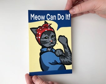 Feminist Postcard / Rosie the Riveter Cat Card for Postcrossing / Funny Activist Animal Empowerment Postcard for Friends or Postcrossing