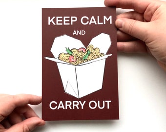 Keep Calm Postcards - Carryout Chinese Food Pun Humor Postcards, Cards for Postcrossing