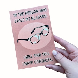 Drôle de jeu de mots Carte postale / À la personne qui a volé mes lunettes / Carte postale loufoque pour faire rire un ami / Carte pour postcrossing