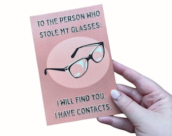 Funny Pun Postcard / To the Person who Stole My Glasses / Goofy Postcard To Make a Friend Laugh / Card for Postcrossing