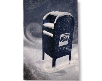 Postales de buzón azul invierno / postales de USPS / Papelería para postcrossing o snail mail