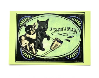 Let’s Make a Splash Postcards / Bad Cat Postcards / Art Postcards / Funny Cat Humor Cards for Postcrossing