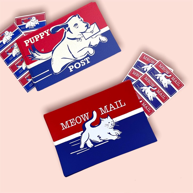 Meow Mail / Set di cartoline e adesivi per cuccioli 16 carte e 16 adesivi / Kit di cancelleria per amanti di cani e gatti per Postcrossing, amanti degli animali domestici immagine 2