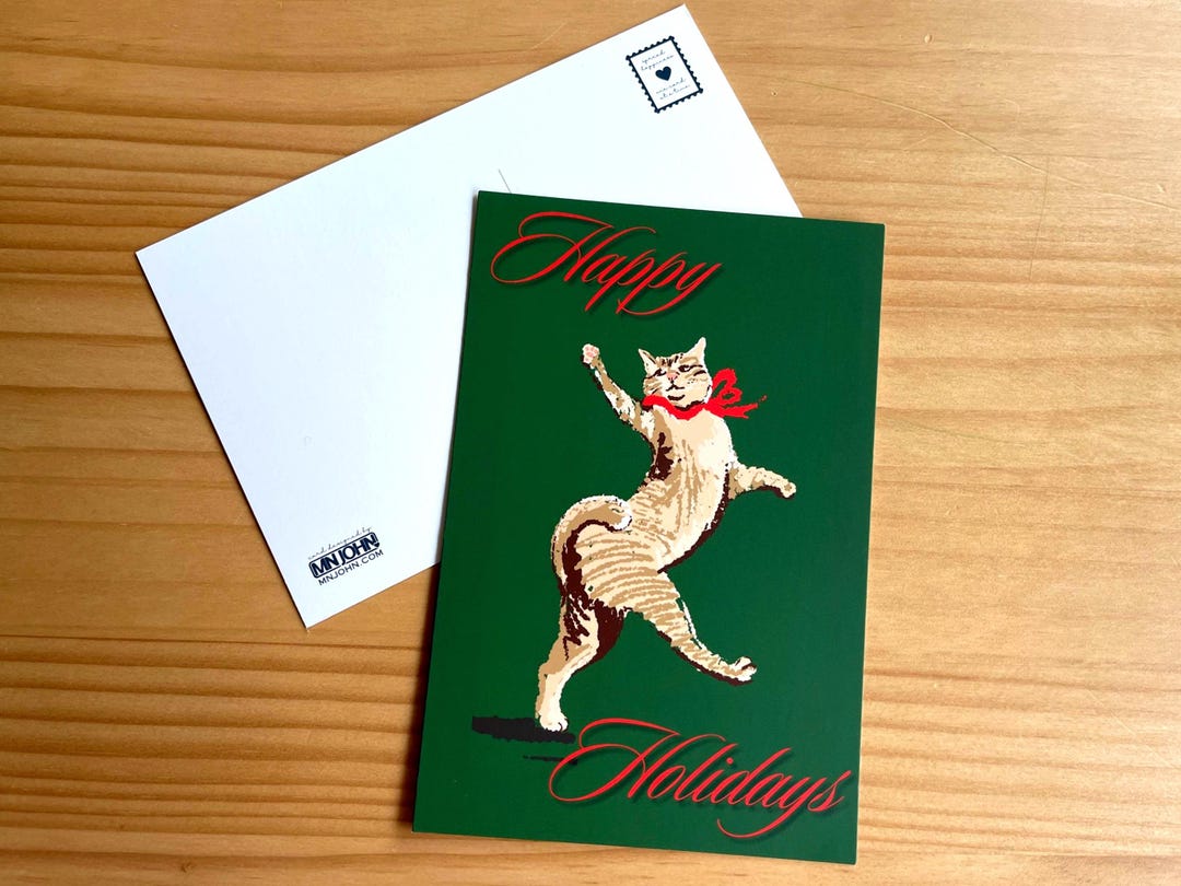 Funny Cat Christmas Card – Dancing Cat Holiday Greeting Postcard – Cute ...