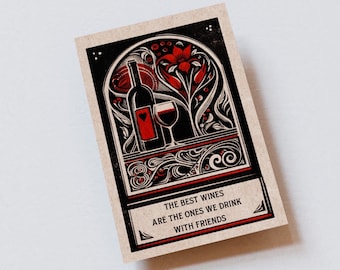 Wine Postcards /The Best Wines are the ones we drink with Friends / Cards for Friendship, Cards for Postcrossing, Wine Moms