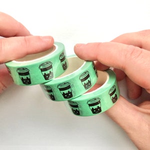 Coffee Cats Washi Tape / Green Washi Tapes / Decorative Masking Tape