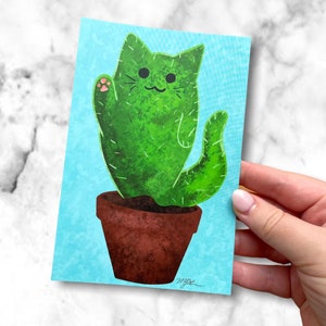 Ansichtkaarten - Cactus Cat (Catctus!) / Artist plant lady succulent Ansichtkaarten / Kaarten voor Postcrossing