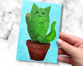 Postcards - Cactus Cat (Catctus!) / Artist plant lady succulent Postcards / Cards for Postcrossing