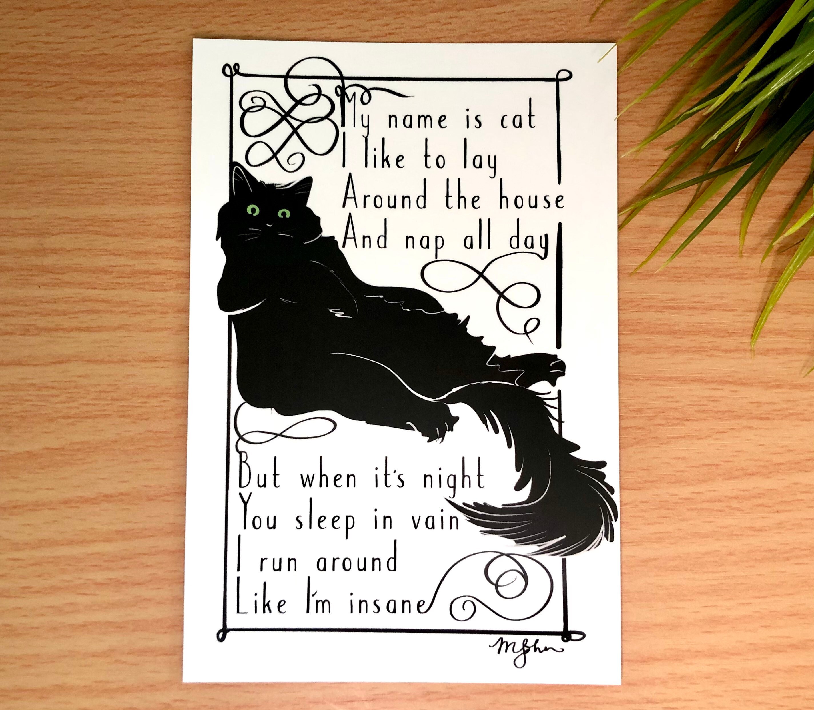 Funny Cat Poem Postcards / Funny Black Cat Cards / Ilikthebred Poem P…