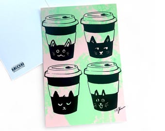 Coffee Cats Postcards / Artist Postcards / Cards for Postcrossing