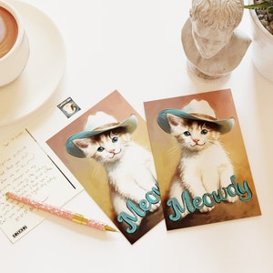 Cowboy Cat Pun Postcards, Kitten Meowdy Postcard for Postcrossing or sending to friends image 2