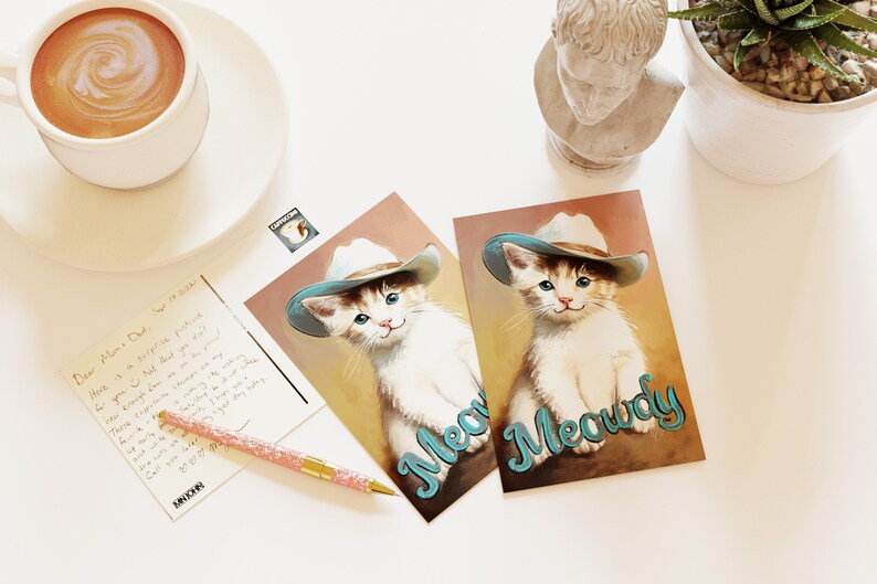 Cowboy Cat Pun Postcards, Kitten Meowdy Postcard for Postcrossing or sending to friends image 2