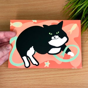 Katzen Postkarten / Bunte moderne Schwarz-Weiß Tuxedo Katzenkarten für Postcrossing