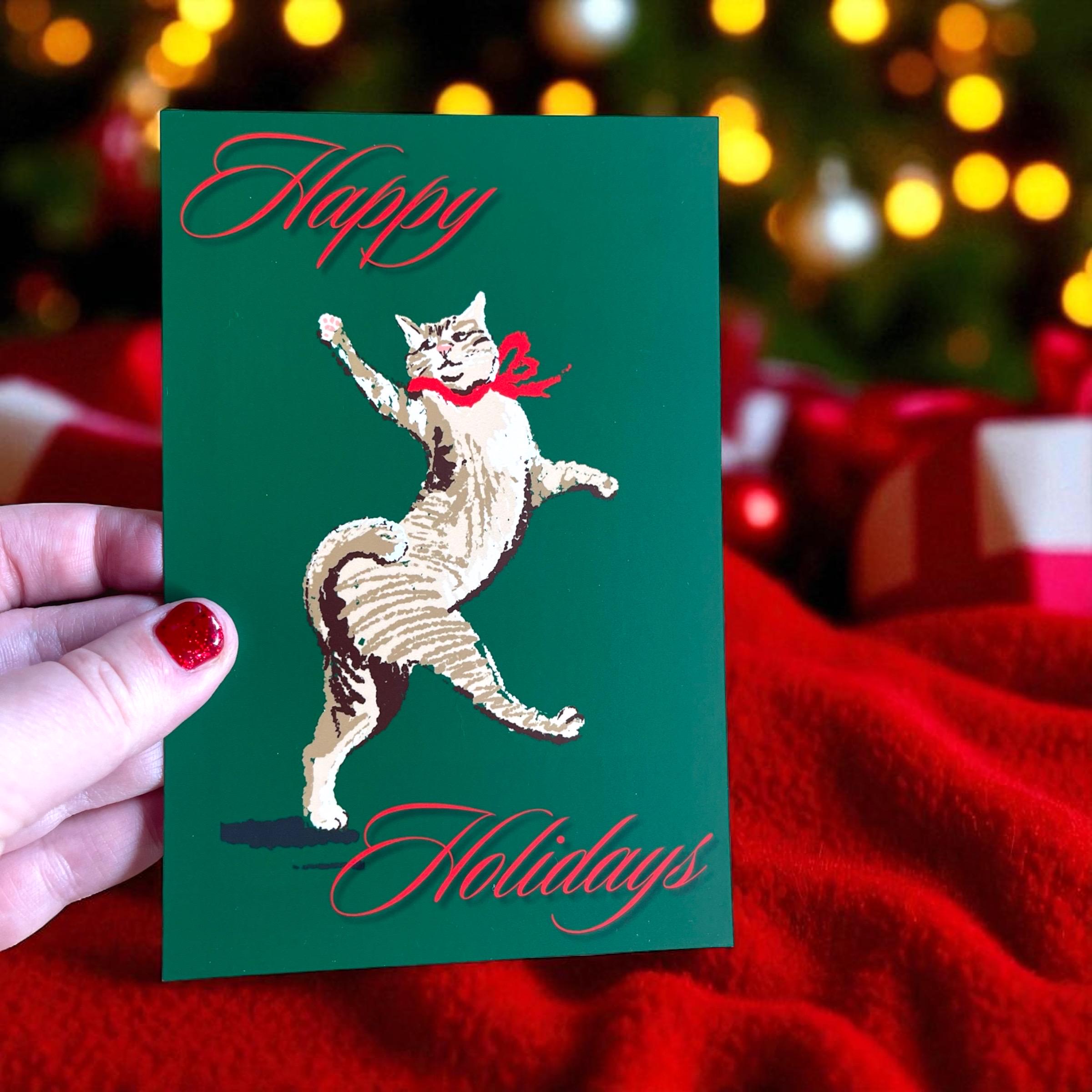 Funny Cat Christmas Card – Dancing Cat Holiday Greeting Postcard – Cute ...