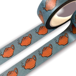 Teapot Washi Tape / Orange Tea Washi / Decorative Masking Tape for Mailing