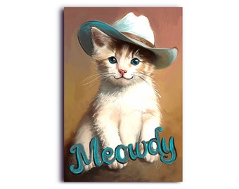 Cowboy Cat Pun Postcards, Kitten Meowdy Postcard for Postcrossing or sending to friends