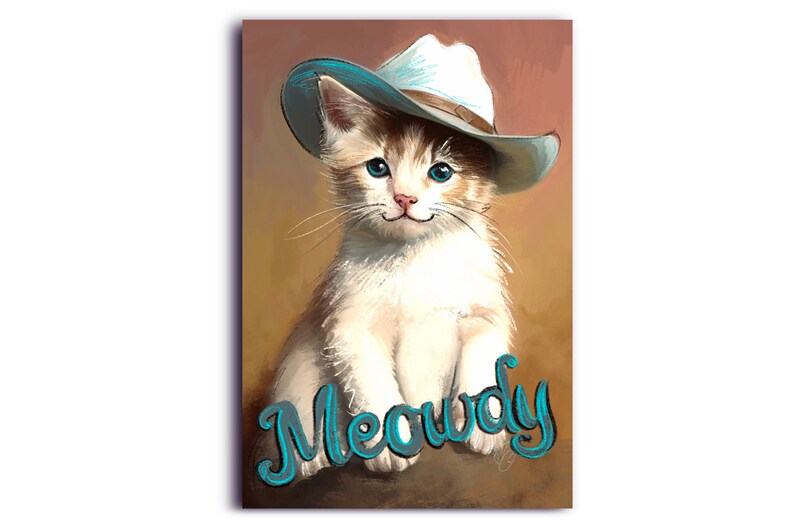 Cowboy Cat Pun Postcards, Kitten Meowdy Postcard for Postcrossing or sending to friends image 1