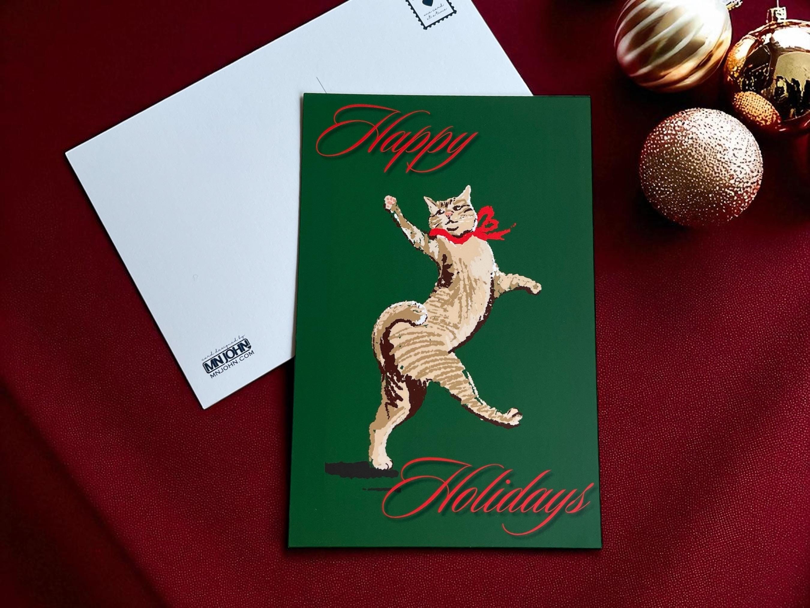 Funny Cat Christmas Card – Dancing Cat Holiday Greeting Postcard – Cute ...