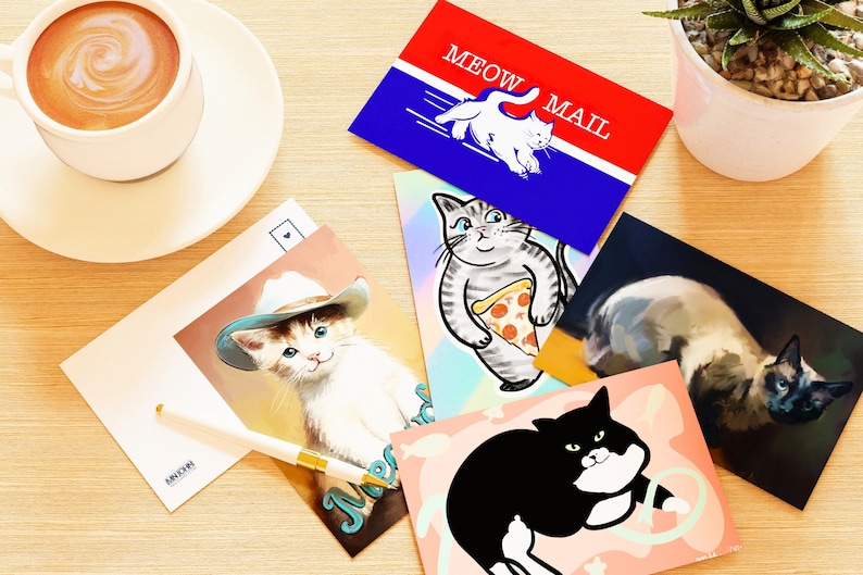 Cartes chat uniquement / Surprenez-moi avec des cartes postales de chat / Obtenez des cartes postales aléatoires / Cartes postales de boîte aveugle de sac de prise de chat pour postcrossing / pack de variétés image 4