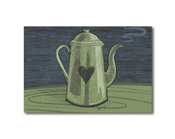 French Coffee Pot Postcards / Coffee Postcards / Teapot Postcards / Illustration Cards for Postcrossing