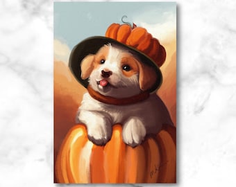 Pumpkin Puppy Postcards / Dog Postcards / Puppy Halloween Cards for Postcrossing